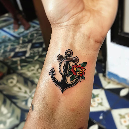 Anchor wrist tattoo in the style of Sailor Jerry