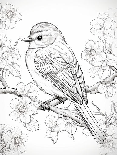 Bird on a branch, Japanese-inspired motif, top-down view