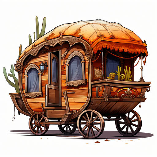 Caravan in Chiaroscuro Art style, white background