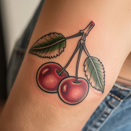 Vintage cherry tattoo with old-school American style