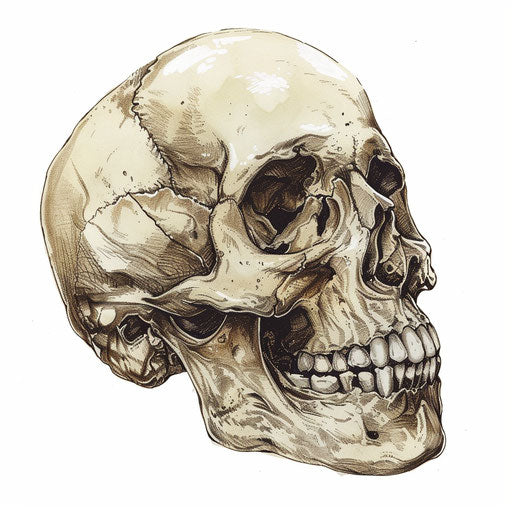 Skull head on white background, in the style of Tex Avery, gamercore