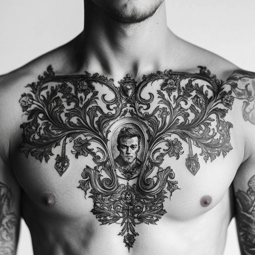 Small chest tattoos for men with dark fantasy twists