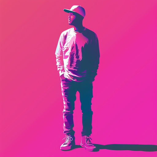 Male clipart on bright, saturated magenta background