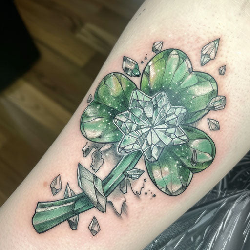 Shamrock tattoo with icy frost green and white crystals