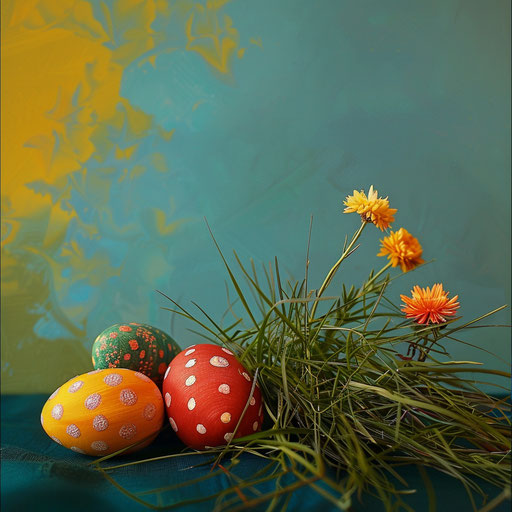 Easter clip art with flat random background, high contrast and saturated hues
