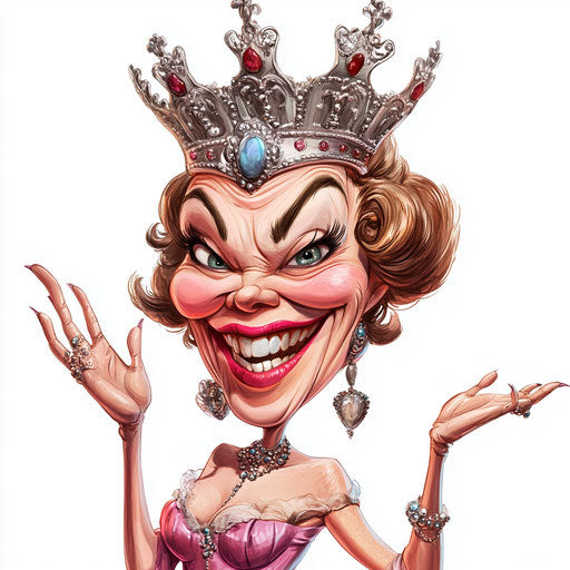 Humorous caricature of a queen with human characteristics