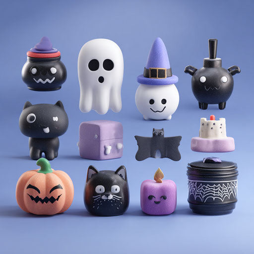 Stylized Halloween-Themed Objects in 3D Cartoon Style