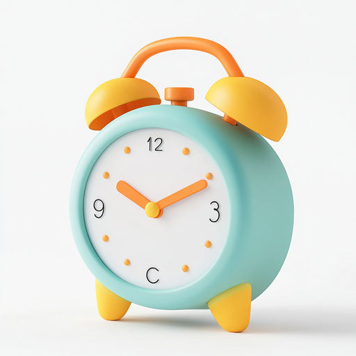 3D Alarm Clock Icon on flat white background in realistic style
