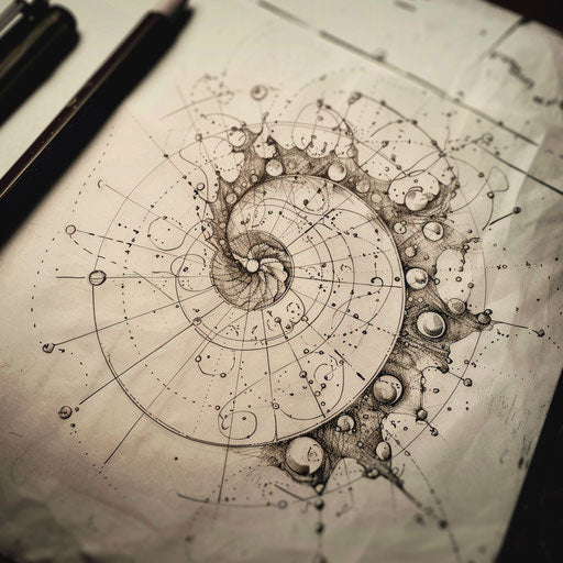 Hand-drawn tattoo sketch of a Fibonacci sequence
