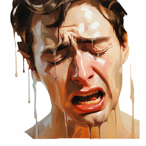 Crying illustration in the style of oil painting on white background