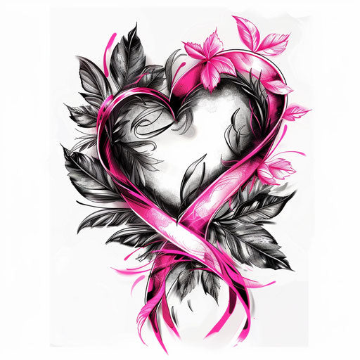 Artistic representation of a heart and pink ribbon combined tattoo design