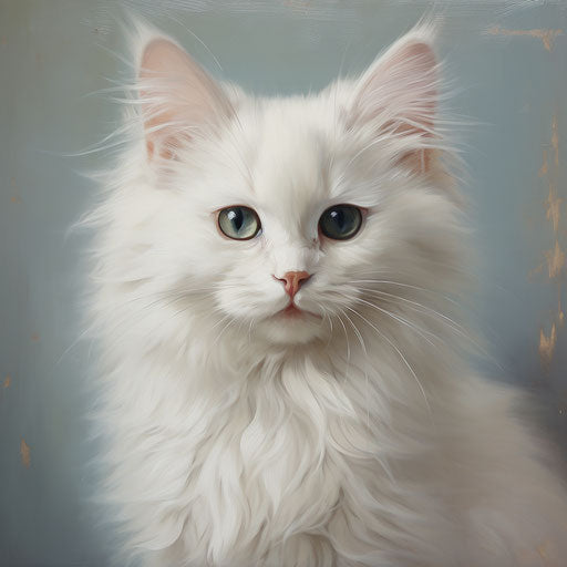 Oil painting of white cat
