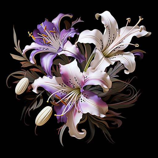 Black and white tattoo of lily designs