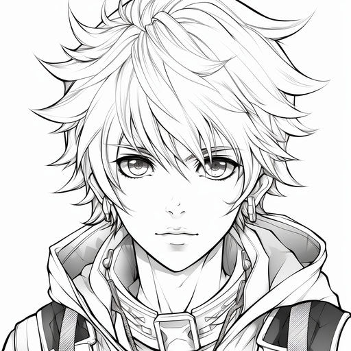 Anime coloring pages cool anime boys, captivating gaze