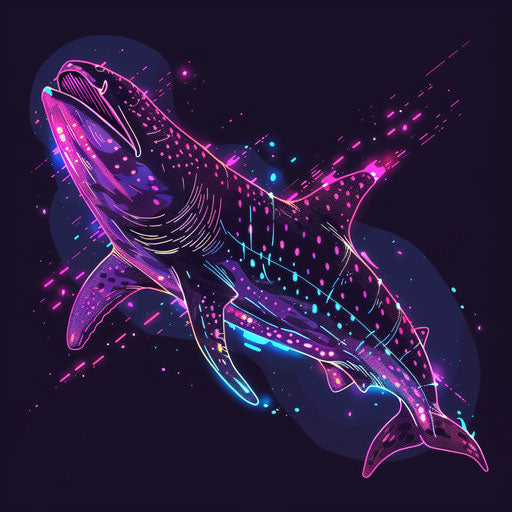 Flat tattoo sketch of a whale shark with pixel art effects