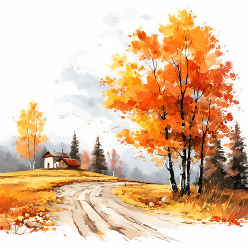 Autumn clipart in the style of Oil painting on white background