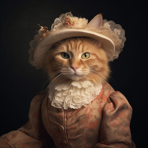 Ginger cat dressed as a woman