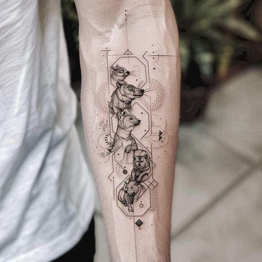Modern flat tattoo sketch featuring hexagons with geometric animal silhouettes