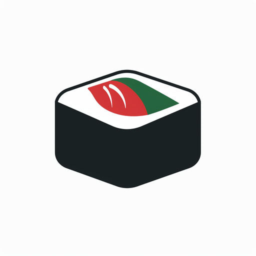 Simple vector icon of sushi, white background, dark red and green colors