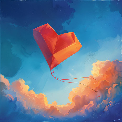A heart-shaped kite soaring high in the sky