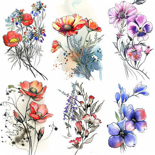 Wildflower tattoos in a Japanese art style