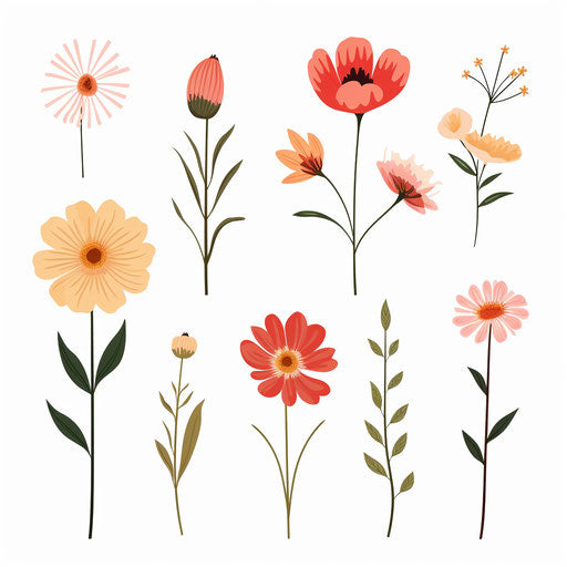 Flower images clipart in the style of Minimalist, on white background