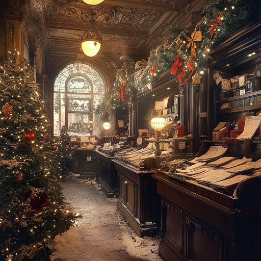 Vintage post office at Christmas with letters to Santa