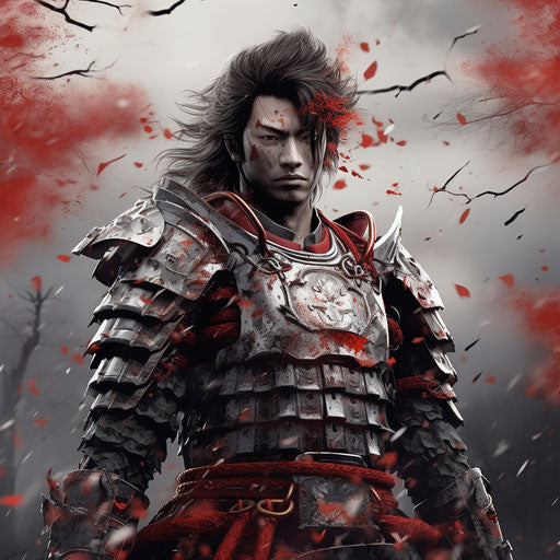 Samurai in disintegrated armor, anime style