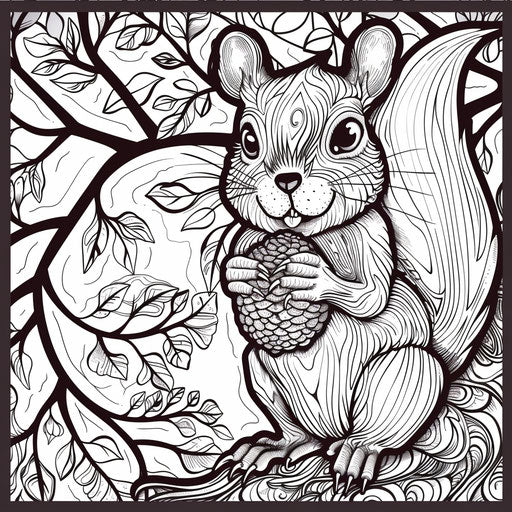 Cheerful squirrel with acorn