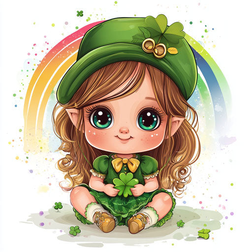 St. Patrick's Day baby girl, cute chibi-style