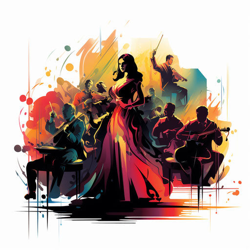 Concert in Chiaroscuro Art style, on white background