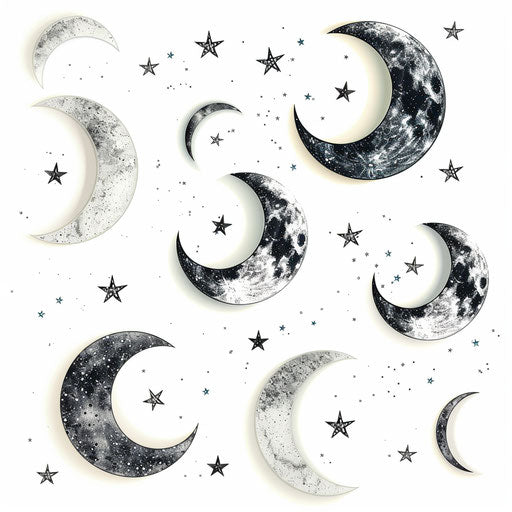 Moon and stars clipart in realistic style on white background