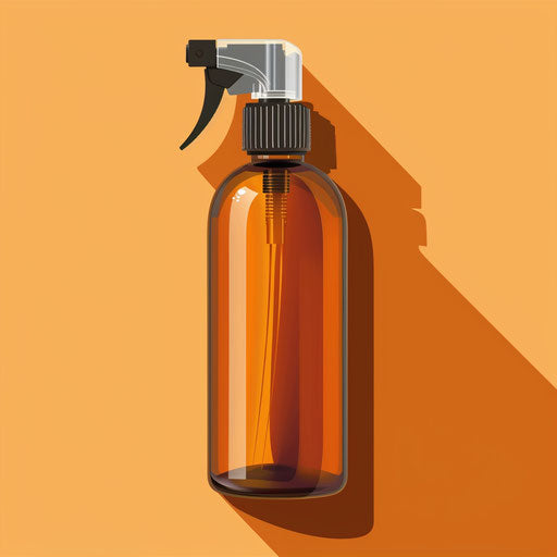 Realistic spray bottle clipart on sunset orange background