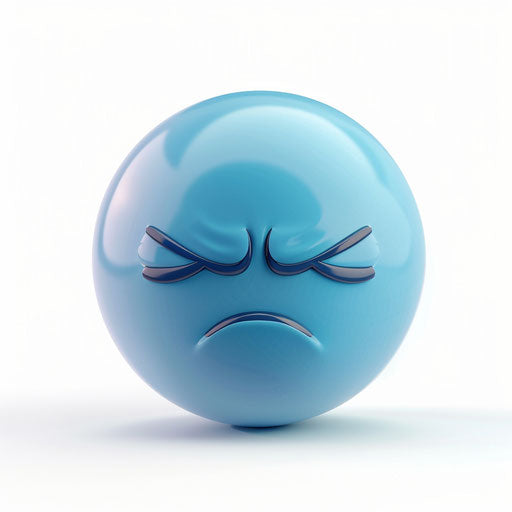Sad blue sphere with closed mouth and pouting lips