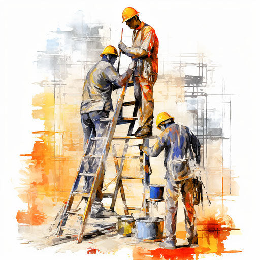 Construction clipart in the style of Oil painting, on a white background