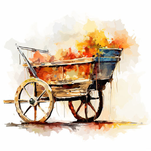 Illustration of cart in the style of Impressionistic Art, on white background