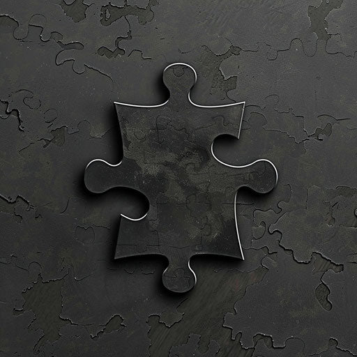 Vector puzzle piece rendered in a realistic style on a flat, dark charcoal background, accentuating dramatic contrast and intricate detail