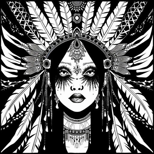 Dark, gothic interpretation of Aboriginal folklore in the style of Ruben Ireland, Coloring book page