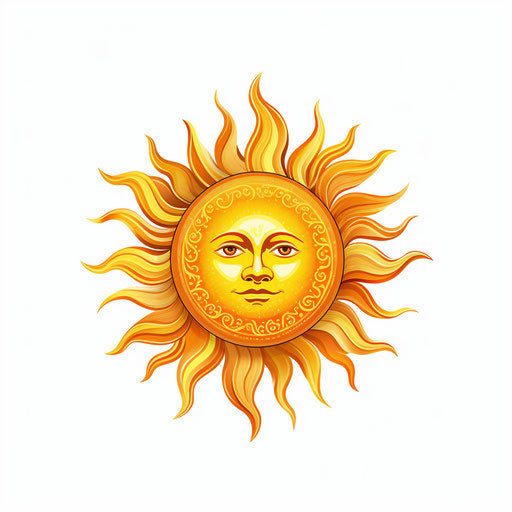 Sun drawing in png in the style of Chiaroscuro Art, on white background