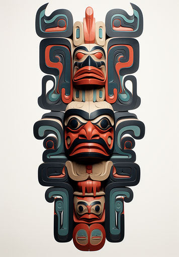 Totem pole carvings, classic tattoo style motifs