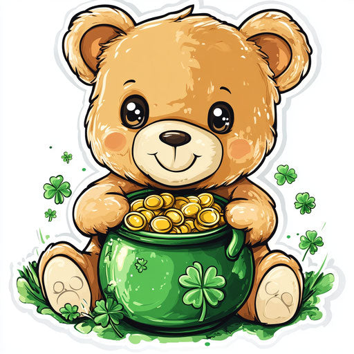 Cute green Teddy Bear of St. Patrick's with gold and shamrocks