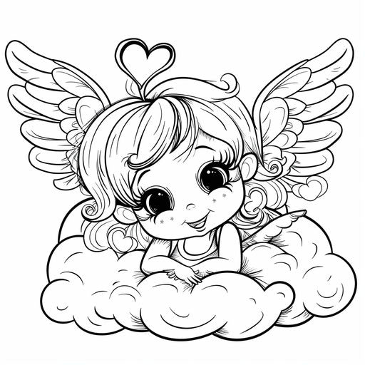 Adorable angel on a cloud with heart-shaped halo