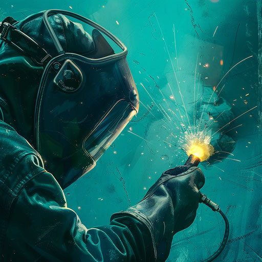 Photo realistic welding clipart on flat teal background