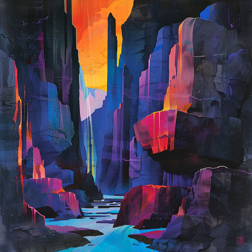 Ruby Falls with stylized rock formations and striking colors