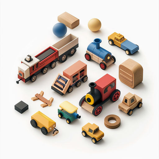 Clipart toys on white background with dynamic shadows