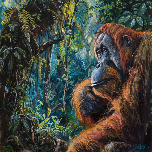 Tapanuli orangutan observing forest canopy