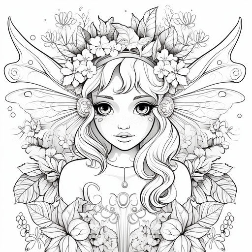Fairy coloring page for kids, soft and dreamy style