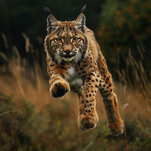 Graceful lynx leaping in pursuit, capturing its agility.