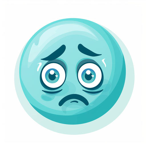 Sad emoji in turquoise circle on white background