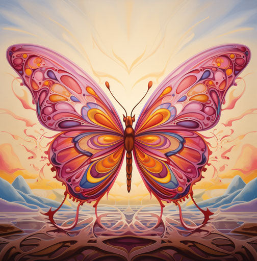 Butterfly painted on white, style of Kelly Vivanco